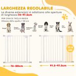 Cancelletto per Cani Estensibile con Montaggio a Pressione e Chiusura Automatica Altezza 76.2cm, Bianco - immagine 4