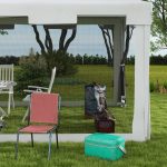 Gazebo da Giardino 4x3 m con Zanzariera e 2 Ingressi, in Metallo e PE, Bianco e Nero - immagine 9