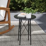 Tavolino da Giardino con Intagli a Fiori e Foglie, Tavolo da Esterno e Interno, Ø40x50 cm, Nero - immagine 2