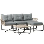 Set da Giardino 5 Pezzi in Rattan con 2 Sedie Laterali, Sedia Centrale e 2 Sgabelli/Tavolini da Caffè