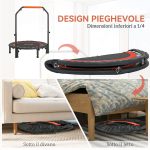 Mini Trampolino Fitness Ø102 cm con Manubrio Regolabile, Trampolino Elastico Pieghevole, Nero - immagine 5