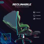 Sedia da Gaming con Altezza Regolabile e Schienale Reclinabile, 65x65x121-129 cm, Nero e Verde - immagine 5