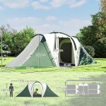 Tenda da Campeggio 4-6 Persone con 2 Camere, in Poliestere e Fibra di Vetro, 555x225x190 cm, Grigio e Verde - immagine 3