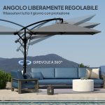 Ombrellone da Giardino a Sbalzo 2.5x2.5 m con Manovella, Inclinabile e Girevole con Copertura, Grigio - immagine 6