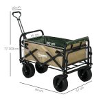 Carrello da Giardino 110L con Maniglia Telescopica e Fondo Apribile in Acciaio e Tessuto Oxford, Cachi - immagine 3