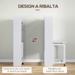 Scrivania Pieghevole con Libreria a 4 Ripiani, 2 Ruote e Foro Passacavi, 80x69x155 cm, Bianco - immagine 5