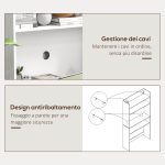 Scrivania Pieghevole con Libreria a 4 Ripiani, 2 Ruote e Foro Passacavi, 80x69x155 cm, Bianco - immagine 8