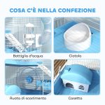 Gabbia per Criceti a 3 Piani con Casetta, Ruota, Ciotola per Cibo, Bottiglia e Tubi, Azzurro - immagine 7