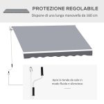 Tenda da Sole da Esterno Avvolgibile Manualmente in Alluminio e Poliestere, 2.5x2 m, Grigio e Bianco - immagine 5