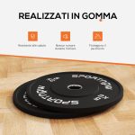 Set 2 Dischi Pesi da 5kg in Gomma per Manubri e Bilancieri, Ø45x2 cm, Nero - immagine 4