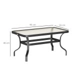Tavolino da Esterno Rettangolare in Metallo Nero con Piano in Vetro Temperato, 95x55x46 cm - immagine 3