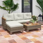 Salotto da Giardino in Rattan PE con Divano 2 Posti, Chaise Longue e Tavolino da Caffè, Crema - immagine 8