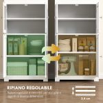 Mobile Dispensa con 2 Ripiani Aperti e 2 Armadietti con Ante, in MDF e Vetro, 60x30x162 cm, Bianco - immagine 6