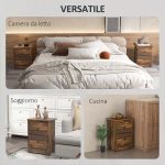 Comodino con 2 Cassetti dallo stile Rustico in Legno, 40x30x56 cm, Marrone - immagine 5