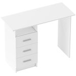 Scrivania Moderna in Legno con 3 Cassetti e Ripiano Aperto, 100x40x75 cm, Bianca e Marrone
