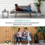 Divano da Giardino 2 Posti in Rattan con Imbottitura e Braccioli Ribaltabili, 129x63x67cm, Grigio - immagine 4