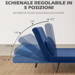 Divano Letto 3 in 1 in Tessuto Effetto Velluto con Schienale Regolabile e 2 Cuscini, 102x73x81 cm, Blu - immagine 5