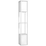 Lampada da Terra Moderna con 2 Paralumi e 2 Ripiani per Lampadine E27 Max. 40W, 26x26x156 cm, Bianco