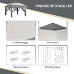 Gazebo con Zanzariere Regolabile su 3 Livelli, in Acciaio e tessuto Oxford, 326x326x272 cm, Grigio Chiaro e Scuro - immagine 6