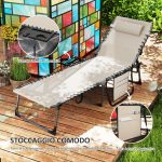 Sdraio Pieghevole e Reclinabile a 5 Livelli con Tavolino Laterale e Tasca, 60x190x31 cm, Crema - immagine 6
