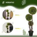 Pianta di Bosso Artificiale a 3 Sfere con Vaso Incluso e Fondo Rinforzato, Altezza 115 cm - immagine 5