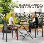 Set 2 Sedie da Giardino Impilabili con Seduta Traspirante, in Alluminio e Textilene, 56x58x89 cm, Grigio Carbone - immagine 4