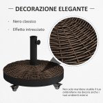 Base per Ombrellone da Giardino Rotonda a 4 Ruote con Freni, in Acciaio e Resina, Ø52x41 cm, Bronzo e Nero - immagine 4