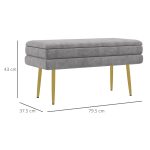 Panca Fondo Letto con Spazio Portaoggetti, in Acciaio e Poliestere, 79.5x37.5x43 cm, Grigia - immagine 3