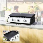 Piastra a Gas in Acciaio Smaltato con 3 Bruciatori Potenza 7.5kW, 3 Zone di Cottura e Coperchio, Nero - immagine 3