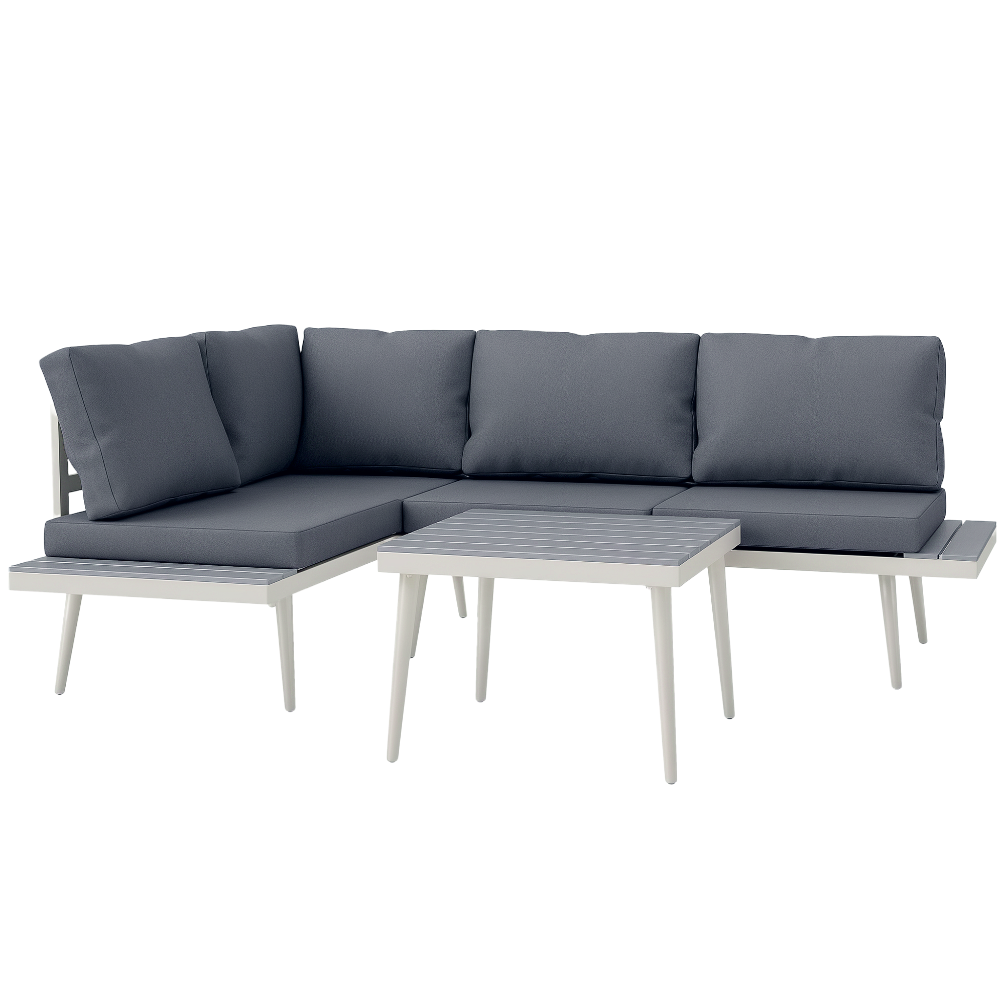 UwPe2b1972039c3f0.png Salotto da Giardino con 2 Divani con Cuscini, Schienale Regolabile a 5 Livelli e Tavolino a Doghe, Grigio - immagine 1