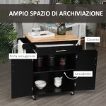 Carrello da Cucina con Cassetto e Armadietto 2 Ante, Ruote e Barra Laterale, 83x45x91.5cm, Nero - immagine 4