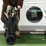Carrello da Giardino 110L con Maniglia Telescopica e Fondo Apribile in Acciaio e Tessuto Oxford, Cachi - immagine 4