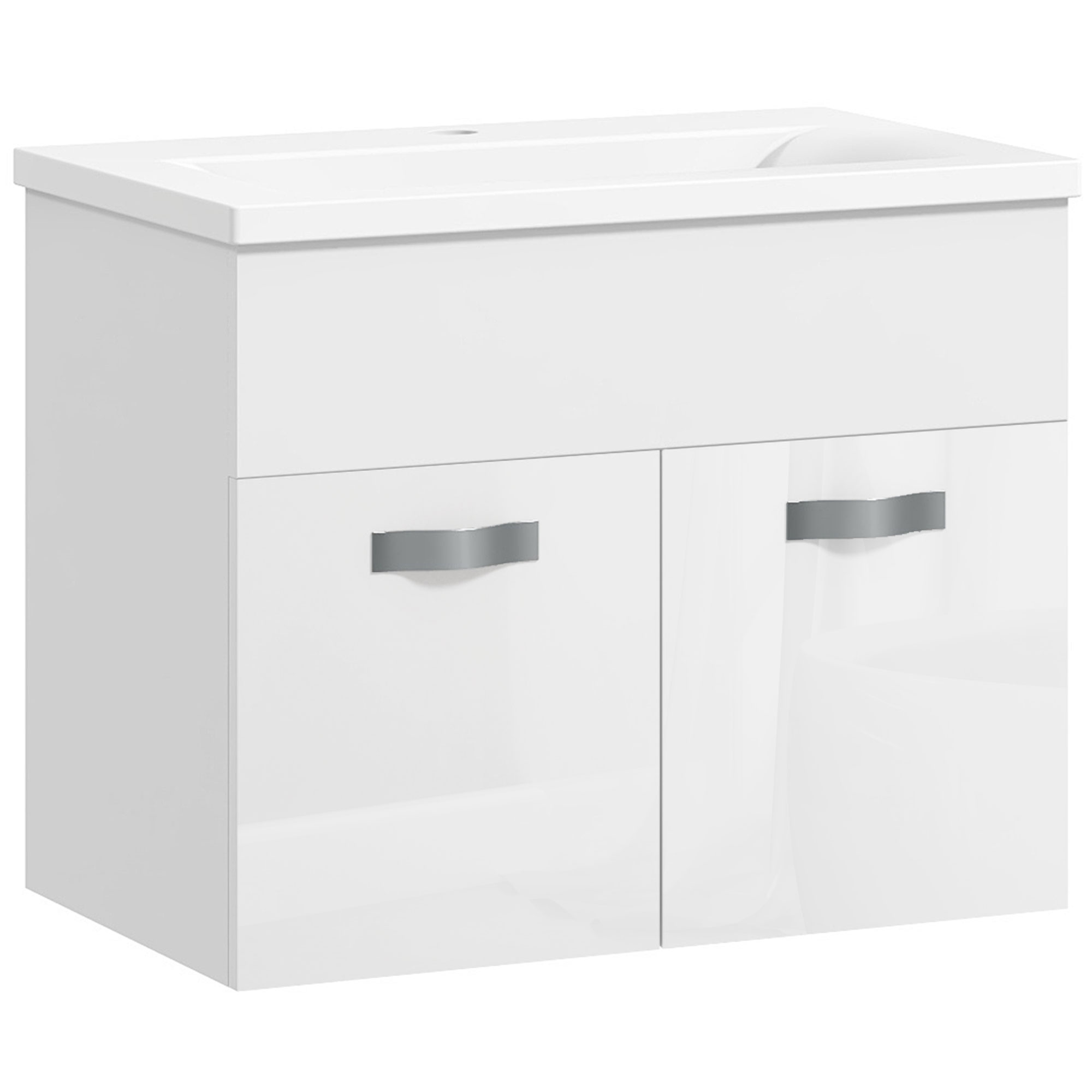 VIT158194961e1ae5.jpg Mobile Bagno Sospeso con Lavabo, Armadietto a 2 Ante con Cerniere Ammortizzate, 61x40x50cm, Bianco Lucido - immagine 1