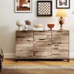 Credenza Buffet in stile Industriale con Cassetto e 3 Armadietti, in Legno Marrone, 120x36.5x70 cm - immagine 2