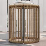 Set da Giardino 3 Pezzi in Rattan e Acciaio con 2 Sedie con Cuscini e Tavolino da Caffè a Cilindro, Multicolore - immagine 9