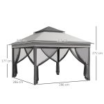 Gazebo con Zanzariere Regolabile su 3 Livelli, in Acciaio e tessuto Oxford, 326x326x272 cm, Grigio Chiaro e Scuro - immagine 3