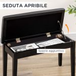 Sgabello per Pianoforte con Vano Contenitore in Legno e Finta Pelle PU, 75x35x49cm, Nero - immagine 6