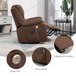 Poltrona Alzapersona Reclinabile con Poggiapiedi, in Tessuto Effetto Lino, 87x92x105 cm, Caffè - immagine 9