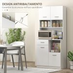 Mobile Dispensa in Legno con Cassetto, 4 Armadietti e 3 Ripiani Aperti, 80x35x180 cm, Bianco - immagine 7