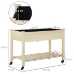 Letto per Orto Rialzato in Legno con Rotelle e Ripiano Inferiore, 118x55x83cm, Legno Naturale - immagine 3