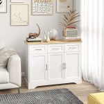 Credenza Moderna  a 3 Cassetti e 3 Ante in MDF e Truciolato con Ripiano Regolabile, 101x39x82 cm, Bianco - immagine 2