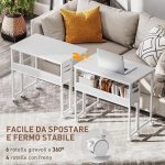 Scrivania Pieghevole Salvaspazio a Ribalta con Scaffale, Tasca Portaoggetti e Ruote, Bianco - immagine 6
