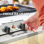 Piastra Barbecue a Gas con 4 Bruciatori da 2.4kw e Piano Antiaderente, 77x44.5x19cm, Argento - immagine 5