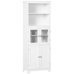 Mobile Dispensa con 2 Ripiani Aperti e 2 Armadietti con Ante, in MDF e Vetro, 60x30x162 cm, Bianco
