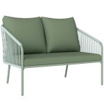 Divano da Giardino 2 Posti in Rattan PE Stile Boho con Cuscini Sfoderabili e Braccioli, Verde
