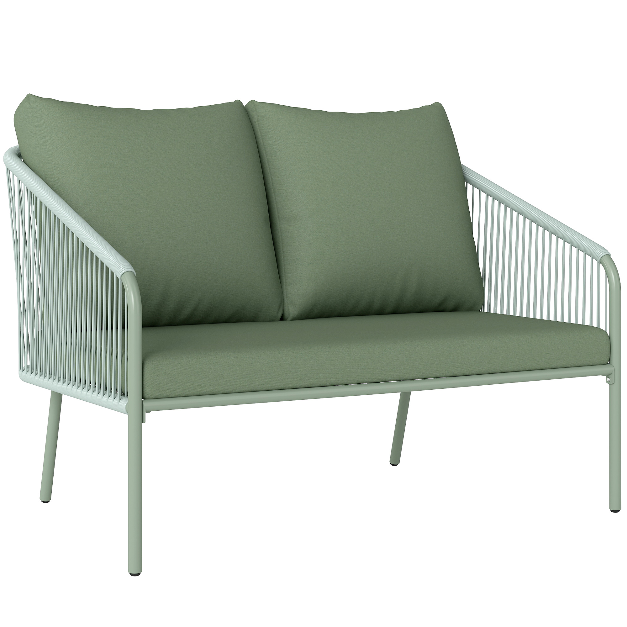 W9X0a7195f268ef75.jpg Divano da Giardino 2 Posti in Rattan PE Stile Boho con Cuscini Sfoderabili e Braccioli, Verde - immagine 1