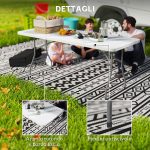 Tavolo da Giardino Pieghevole con Maniglia, Acciaio e Plastica, 180x74x74 cm, Bianco - immagine 6