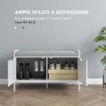 Panca Scarpiera a 2 Armadietti con Cuscino, in Tessuto Effetto Lino, Legno e Acciaio, 84x35x50 cm, Bianco - immagine 4