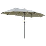 Ombrellone da Giardino Doppio 4.5m con 48 Luci LED e Manovella, Grigio Chiaro