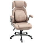 Sedia da Ufficio Reclinabile con Altezza Regolabile in Tessuto, 68x76x109-117 cm, Marrone Chiaro